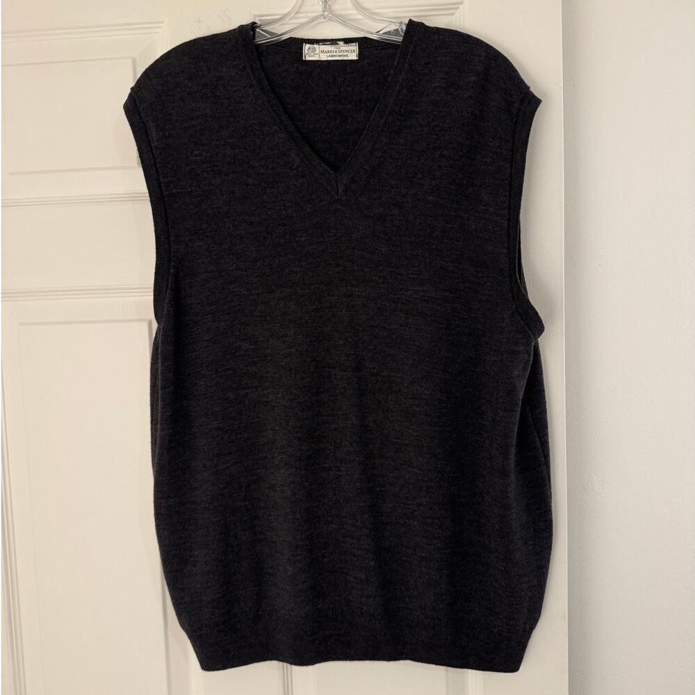 St Michael by Marks & Spencer Pure New Wool Lambswool Grey Sweater Vest Men's L